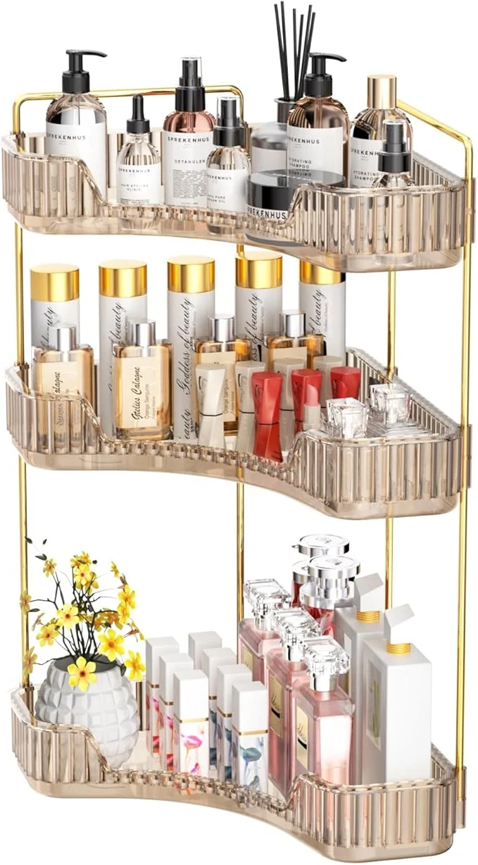 Trusted GTI 3-Tier Corner Bathroom Counter Organizer Large Capacity Makeup Organizer Countertop Perfume Cosmetics Skincare Vanity Organizers Exquisite Countertop Storage for Women Amber About ThisOverview Fashionable
