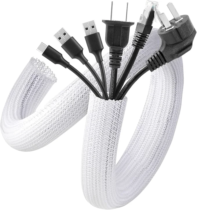 Crafted AGPTEK White Cable Sleeve 2 Pack 5ft - 1.2 Inch Cable Management Desk Cord Cover Organizer Wire Hider for Computer TV Wire Loom Tubing Pet Proof Cord Protector from Cat Dog Chewing WhiteAbout ThisOverview Premium Material