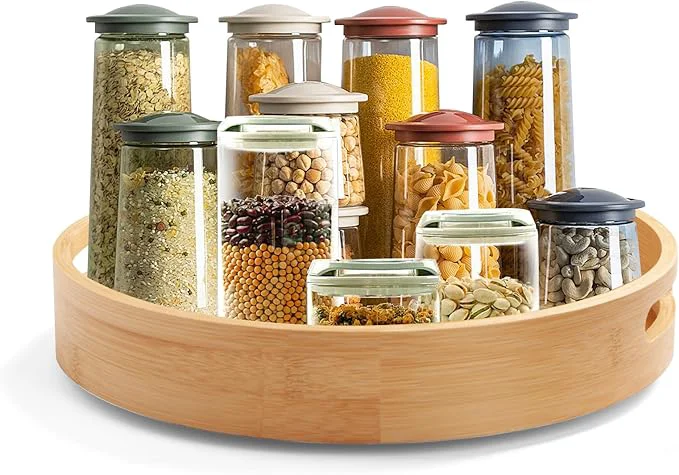 Specialty 14in Bamboo Lazy Susan Turntable - Round Rotating Organizer for Pantry Cabinet Countertop Kitchen Spinning Spice Can jar Seasoning Storage TrayAbout ThisOverview Fast