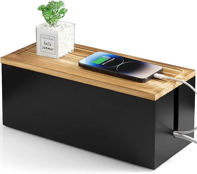 Soft Large Wood Cable Management Box - Cable Organizer Box - 2 Open Slots Cords Hider Box - Under Desk Cord Organizer for Power Strip Extension Cord Surge Protector Charger Wire BlackAbout ThisOverview Sophisticated