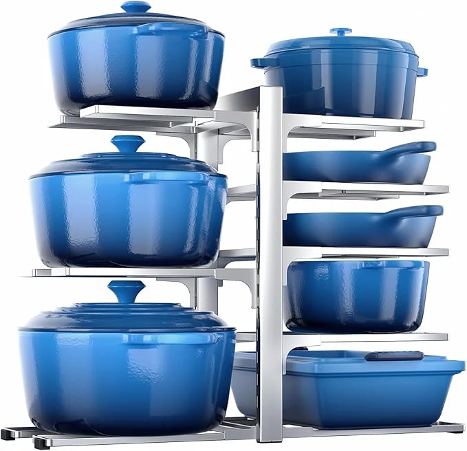 Certified ORDORA 8-Tier Pots and Pans Organizer under Cabinet Kitchen Cabinet Organizers and Storage Heavy Duty 120LBS Pots and Pan Storage Rack Organizer inside Cabinet Adjustable SilverAbout ThisOverview Responsible
