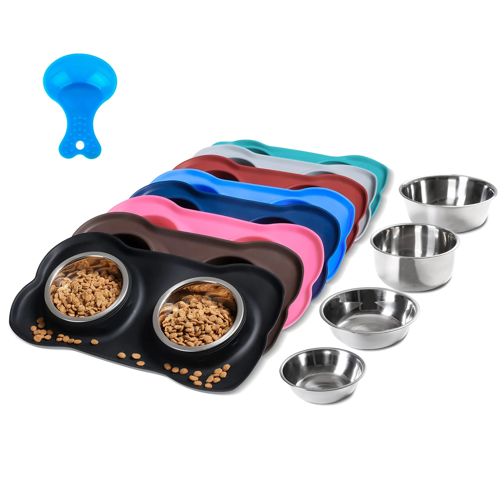 Trusted Hubulk Pet Dog Bowls Set – 2 Stainless Steel Bowls with No-Spill Silicone Mat Scoop Large Black Carefully Designed