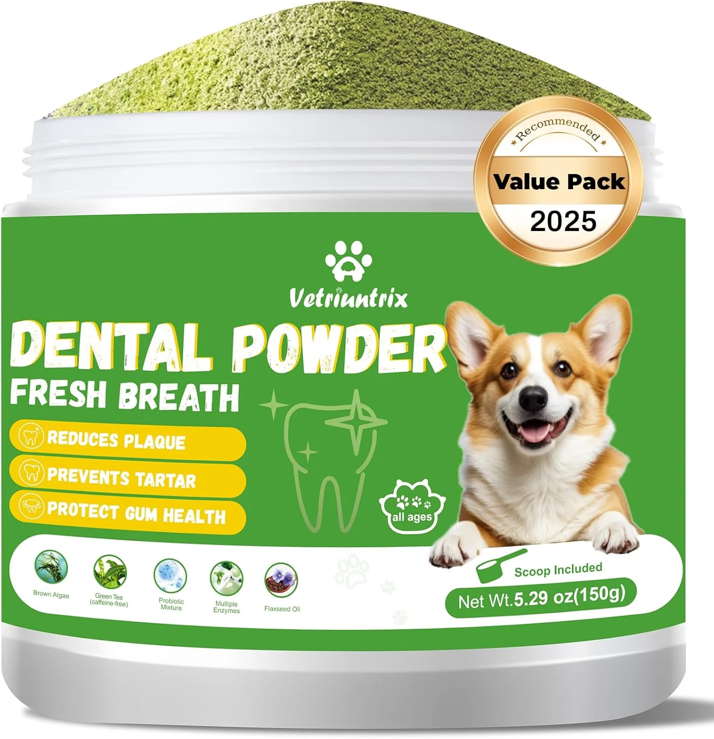 High-Performance Dog Dental Care Powder - Plaque Tartar Control with Natural Enzymes Teeth Cleaning Powder for Dogs with Probiotic Bad Breath Treatment for Small Medium Large Dogs Solid