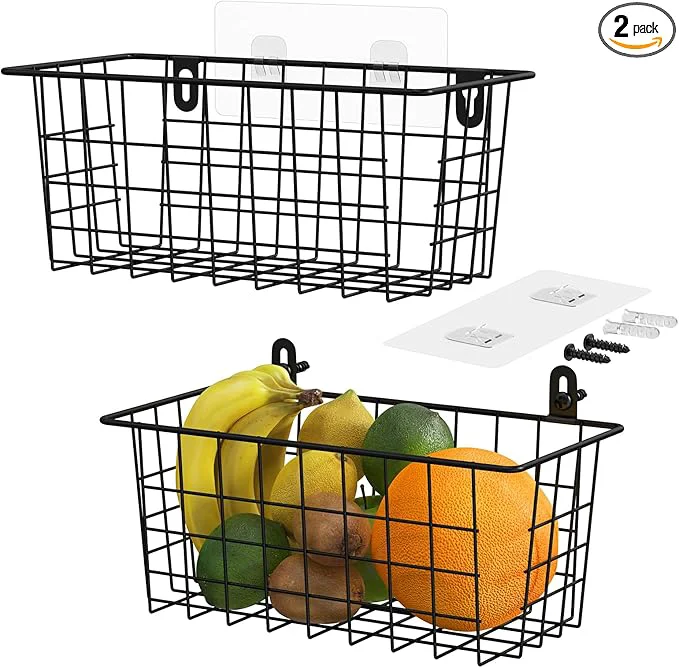 World-Class MaraFansie Hanging Kitchen Baskets Wire Storage Basket Adhesive and Screws Basket Over the Cabinet Door Organizer with Adhesive Strips and Screws Accessories 2 Installations 2 PackAbout ThisOverview High-Performance