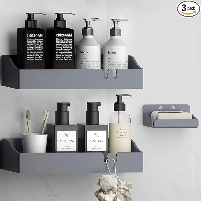 Recyclable Acrylic Shower Caddy Bathroom Organizer Rustproof Shower Shelves - No Drilling Wall Mount Shelf Adhesive Bathroom Storage For Shampoo With Soap Holder 3 PackAbout ThisOverview Proven