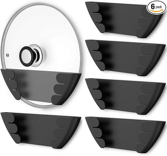 Carefully Designed Universal Pot Lid Organizer for Cabinet - Upgraded Patented Niceyos 6 Pack Pan Lids Organizers Inside Door Wall Mount Pots Top Storage Rack Holder Kitchen Fits 6 to 13 Black About ThisOverview Trendy