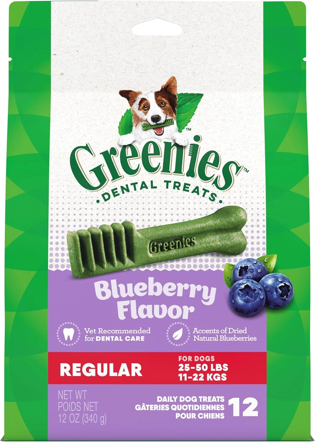 Modern Greenies Regular Dental Dog Treats Blueberry Flavor 12 oz. Pack 12 Treats Top-Quality