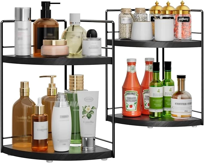 Secure 2 Pack Bathroom Counter Organizer 2 Tier Corner Bathroom Counter Organizer Black Wooden Vanity Organizer for Bathroom Organizers and Skincare Cosmetics Dresser StorageAbout ThisOverview Stylish