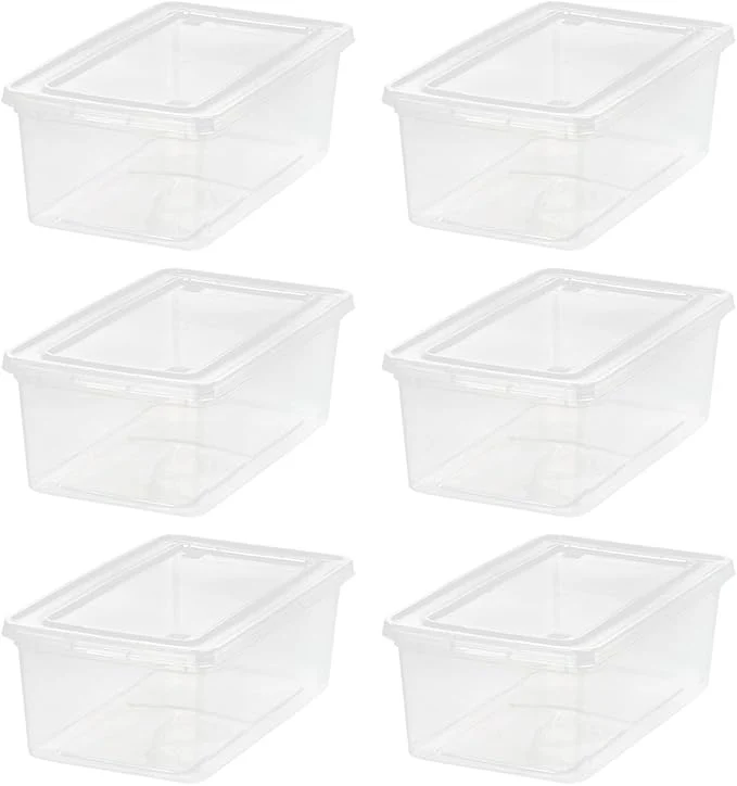 Classic IRIS USA 18-Pack Storage Bins with Lids 6 Quart - Crystal Clear Shoe Boxes Stackable Containers Organize Shoes Closet Shelves Teacher Tools Classroom Organization Game - BPA- PlasticAbout ThisOverview Solid