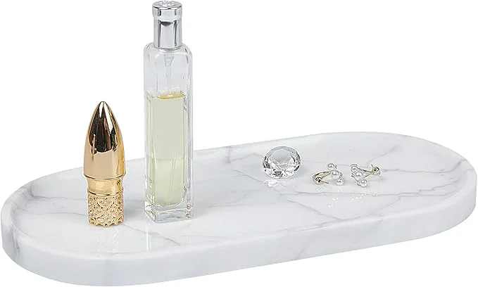 Superior Natural Marble Tray 9.8 x4.7 x0.6 Hand-Polished Oval Stone Tray for Bathroom Vanity Jewelry Display – Durable Unique Vein Patterns Carrara White About ThisOverview Easy-to-Use