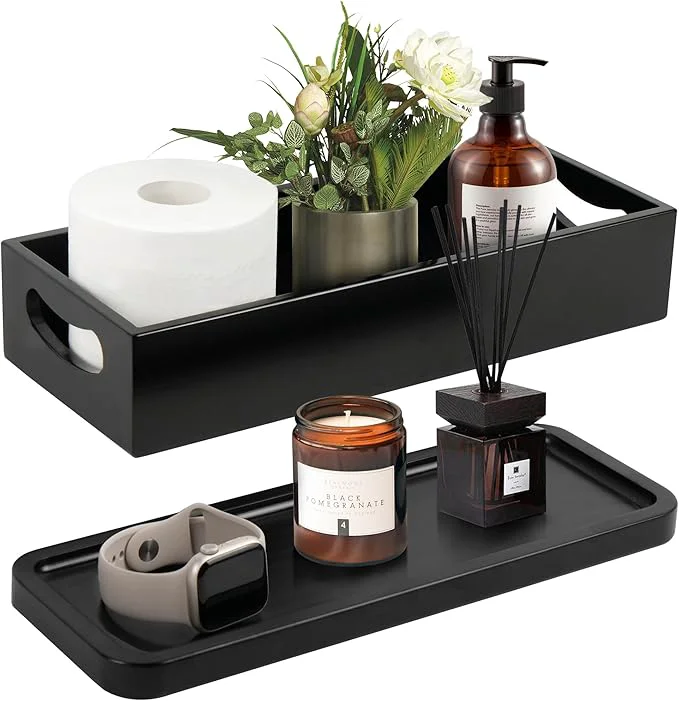Breathable LotFancy Bathroom Decor Box and Vanity Tray Set of 2 Wooden Toilet Tank Basket Topper Bathroom Tray for Counter Black Farmhouse Bathroom DecorAbout ThisOverview Dependable