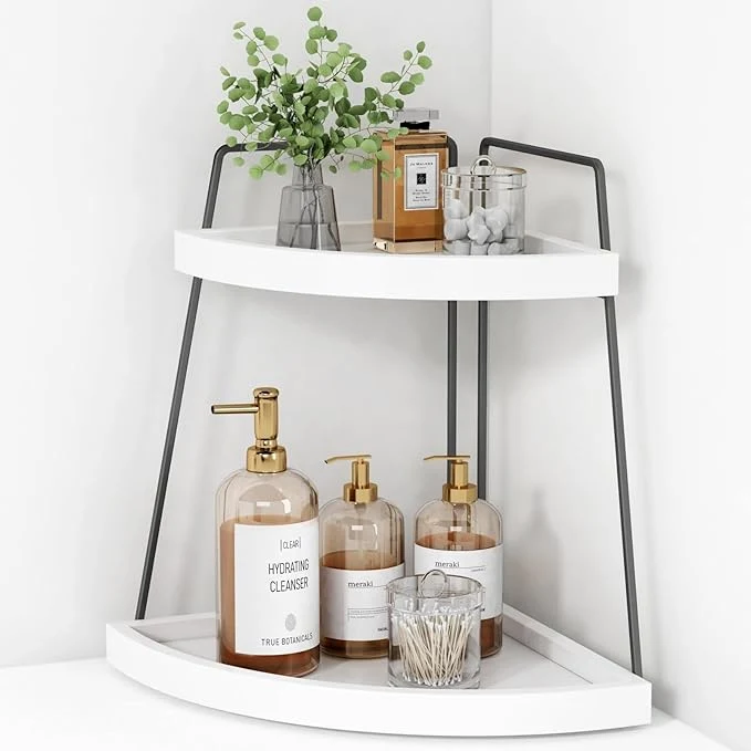 Convenient Forbena Corner Bathroom Organizer Countertop 2Tier Sink Corner Shelf Stand for Kitchen Counter Modern Coffee Bar Organizer Station Round Vanity Tray for Men Desk Organization -White and GreyAbout ThisOverview Genuine