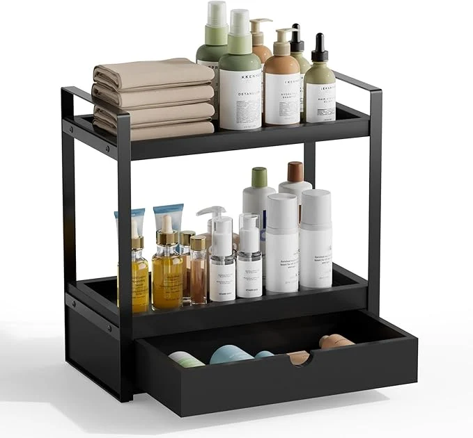 Sustainable 2-Tier Bathroom Organizer Countertop with Drawer Wood Bathroom Counter Shelf for Storage Vanity Organizer Countertop for Kitchen OfficeAbout ThisOverview Fast