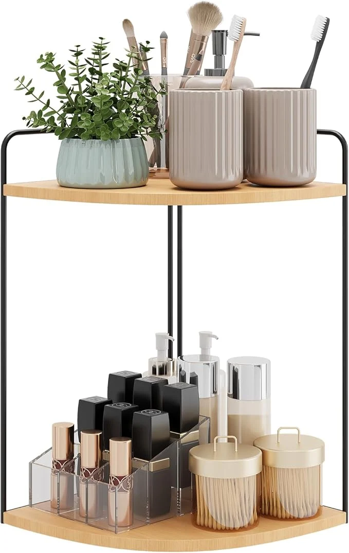 Authentic Bathroom Counter Organizer Countertop Organizer Vanity Organizers Bathroom Storage Bathroom Sink Caddy Counter Shelf Corner Counter Corner Shelves Black-Burlywood About ThisOverview High-Quality