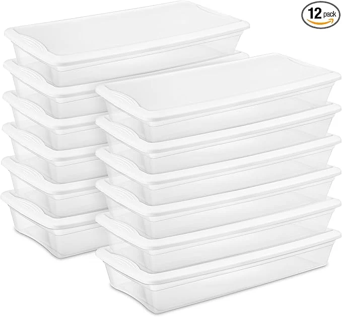 Authentic Sterilite 12-Pack 41 Quart Storage Box Stackable Clear Plastic Bins with Snap-On Lids - Heavy-Duty Organizing Containers for Closet Bathroom and OfficeAbout ThisOverview Solid
