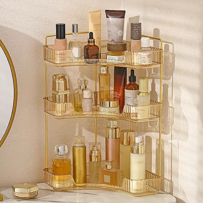 Stylish Aveniee Corner Bathroom Counter Organizer Bathroom Countertop Shelf Makeup Organizer for Vanity Perfume Tray for Corner Storage 3 Tiers Gold About ThisOverview Exclusive