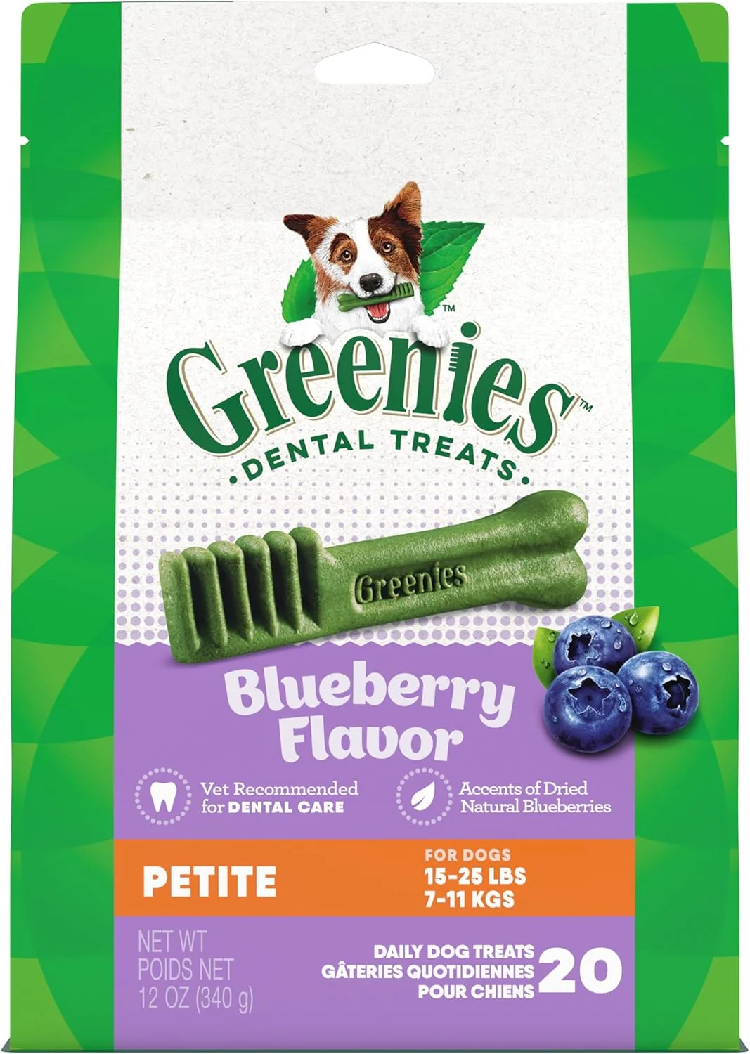 Certified Greenies Petite Dental Dog Treats Blueberry Flavor 12 oz. Pack 20 Treats Innovative