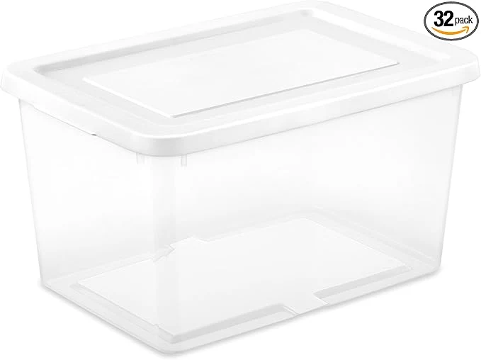 Stylish Sterilite 32 Pack Storage Box 20 Quart Stackable Tote Clear Plastic Container with Secure Snapping Lids for Home and Office Organization WhiteAbout ThisOverview Detailed
