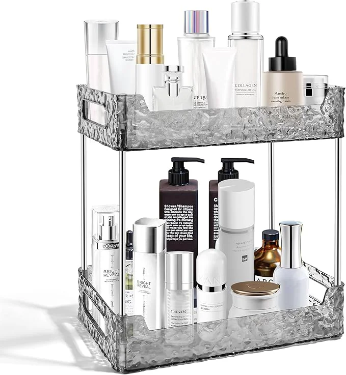 Traditional 2-Tier Bathroom Counter Organizer Countertop Storage Dresser Organizer Vanity Tray for Makeup Perfume Organizer Cosmetics Skincare Shelf - GreyAbout ThisOverview Pure