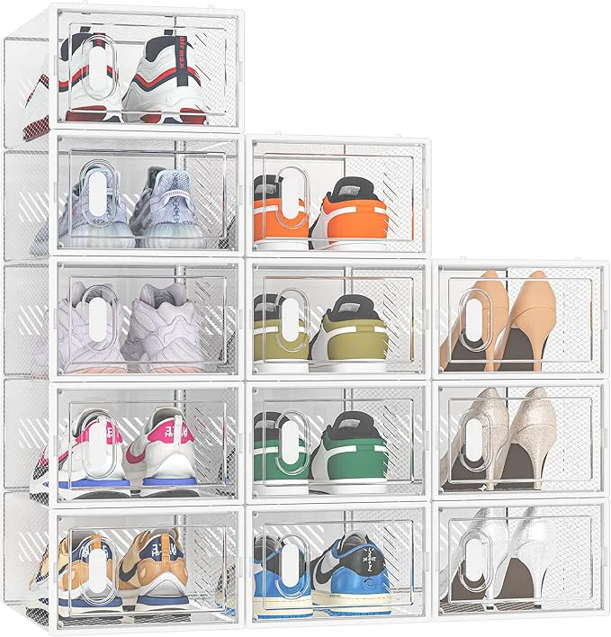 Unique Shoe Storage 12 Pack Shoe Organizer for Closet Shoe Boxes Clear Plastic Stackable Shoe Containers with Lids for Size 10About ThisOverview Solid
