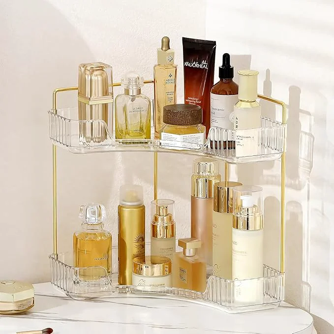 Smooth Corner Bathroom Countertop Organizer Vanity Trays for Counter Makeup Organizers Perfume Tray Kitchen Spice Rack Clear 2 Tiers About ThisOverview Natural