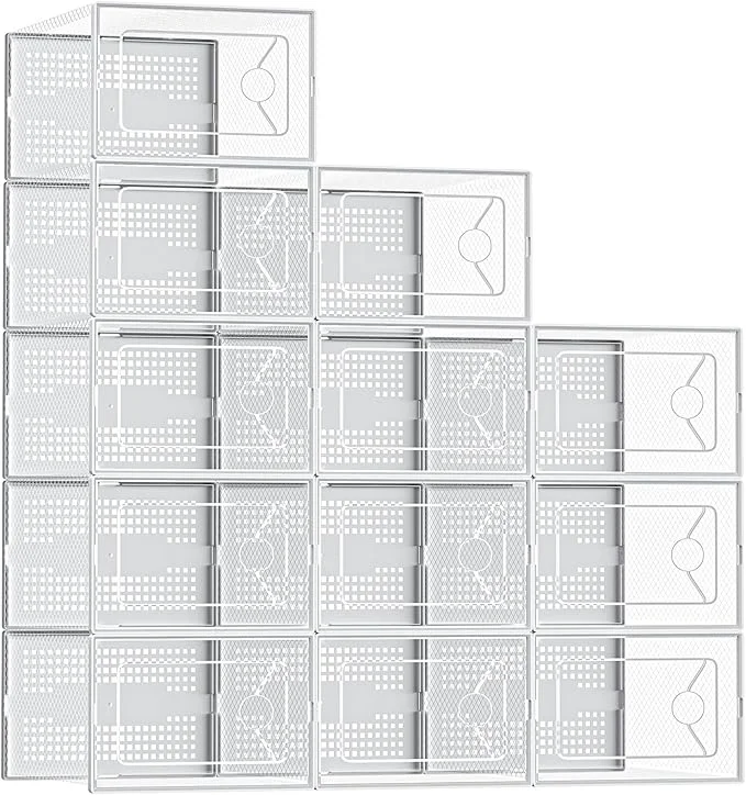 Sophisticated DUMOS Clear Shoe Storage Boxes 12-Pack Plastic Stackable Shoe Containers with Lids Display Sneaker Case Organizer for Closet Under Bed Entryway White Fit Size 11 About ThisOverview Classic