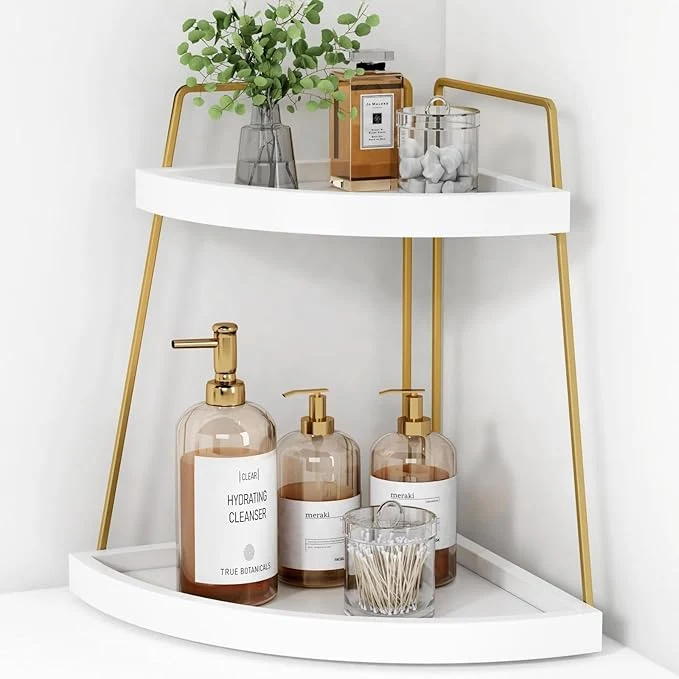 Top-Quality Forbena Corner Bathroom Counter Organizer 2 Tier Bathroom Organizer Countertop Small Bathroom Sink Top Trays Corner Shelf Stand for Makeup Vanity Perfume Skincare Decor Storage White and Gold About ThisOverview Casual