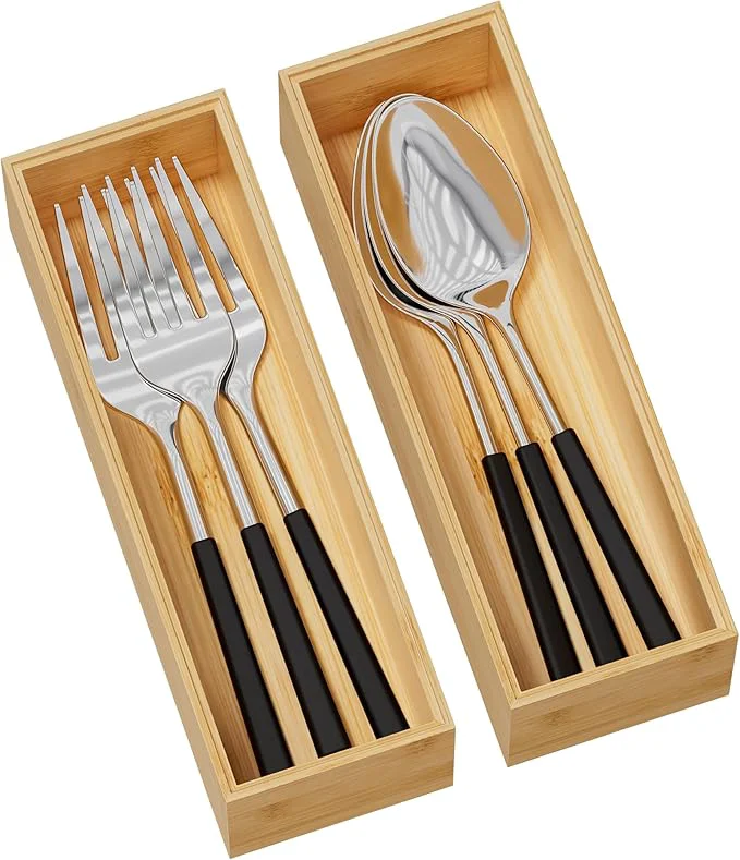 Authentic Kitchen Drawer Organizer Bins Stackable Bamboo Deep Drawer Organizer for Silverware Utensils Cutlery Flatware Junk Drawer Dresser Bathroom 9 x 3 x 2.5 Set of 2 About ThisOverview Responsible