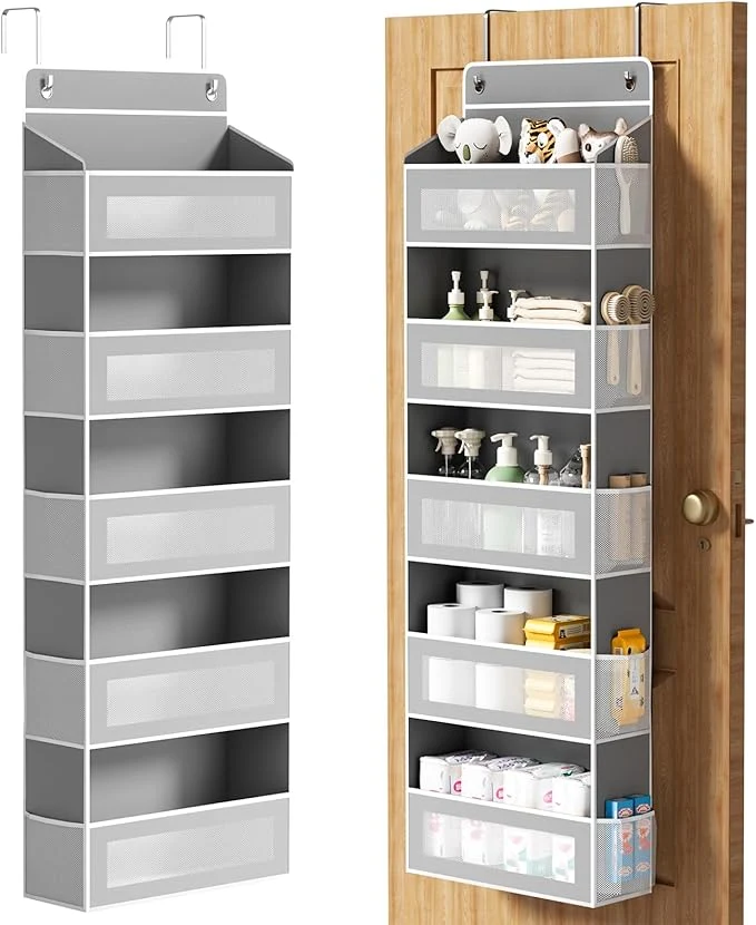Secure Over The Door Organizer Over the Door Storage with 5 Large 10 Side Pockets Hanging Door Organizer 44 lb Load Behind Door Storage Hanging Shelf for Closet Wall Bedroom Bathroom Nursery 5-Tier GreyAbout ThisOverview Fashionable