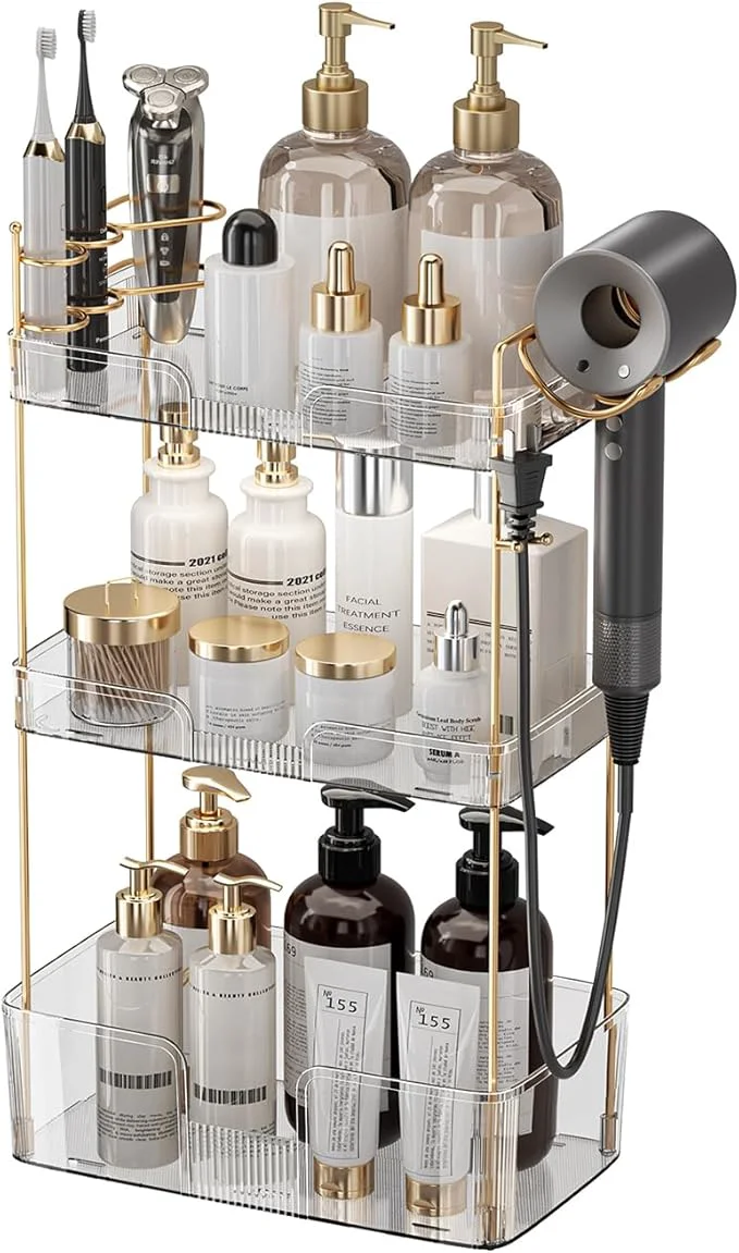 World-Class Bathroom Counter Organizer Countertop 3 Tier Makeup Perfume Storage with Hair Dryer Rack and Toothbrush Holder Cosmetic Tray for Vanity - ClearAbout ThisOverview Green