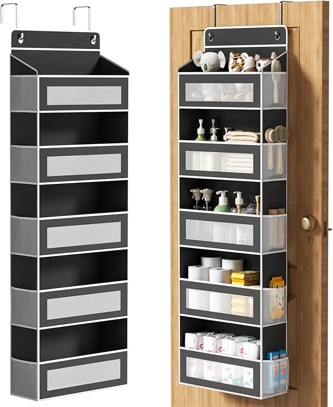 Selected Over The Door Organizer with 5 Large Pockets Over the Door Storage 10 Side Pockets 44 lb Load Behind Door Storage Door Organizer Hanging Shelf for Closet Wall Bedroom Bathroom Nursery 5-Tier BlackAbout ThisOverview Specialty
