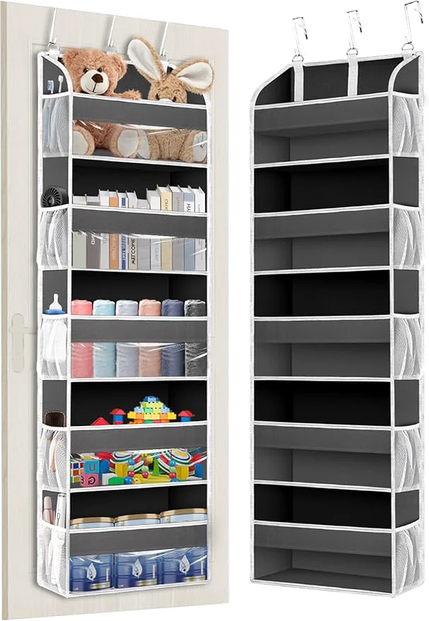 Comfortable 1 Pack Over The Door Organizer Storage Hanging Organizer Closet with 5 Large Pockets 10 Mesh Pockets 44 lbs Weight Capacity Behind Door Storage for Nursery Bedroom Bathroom Dark Grey About ThisOverview Advanced