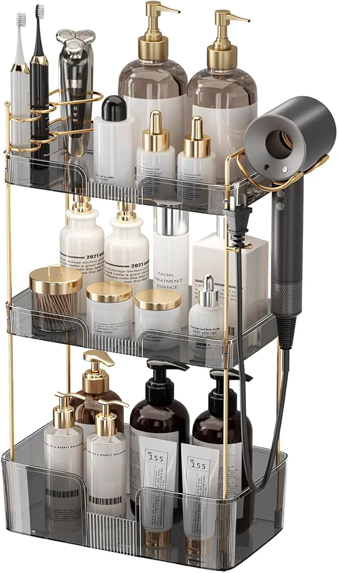 Smooth Aveniee Bathroom Counter Organizer 3 Tier Skincare Perfume Countertop Storage with Hair Dryer Rack and Toothbrush Holder Cosmetic Makeup Tray for Vanity GreyAbout ThisOverview Responsible