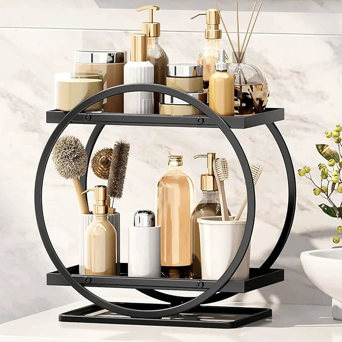 World-Class Bathroom Counter Organizer Black Perfume Organizer for Dresser 2 Tier Bathroom Organizer Countertop Vanity Makeup Organizers Skincare Display Tray for Bathroom Sink StorageAbout ThisOverview Responsible