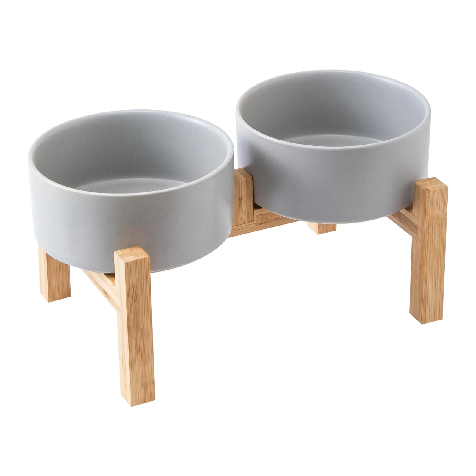 Top-Quality Welloyed Raised Ceramic Dog Bowl Set — d Non-Slip Bamboo Stand 60 oz Total Grey Carefully Designed