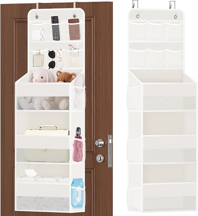 Breathable 5-Tier Over the Door Organizer with Mesh Pockets Baby Nursery Storage for Closet Bathroom and Bedroom Adjustable Hanging Closet Organizer for Cosmetics Books and Essentials Beige About ThisOverview First-Class