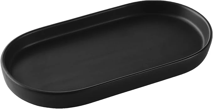 Detailed Matte Black Round Soap Dispenser Tray - 8'' Ceramic Vanity Tray for Bathroom Decorative Jewelry Ring Dish Comestic Holder Kitchen Sink Countertop Organizer PlateAbout ThisOverview Refined