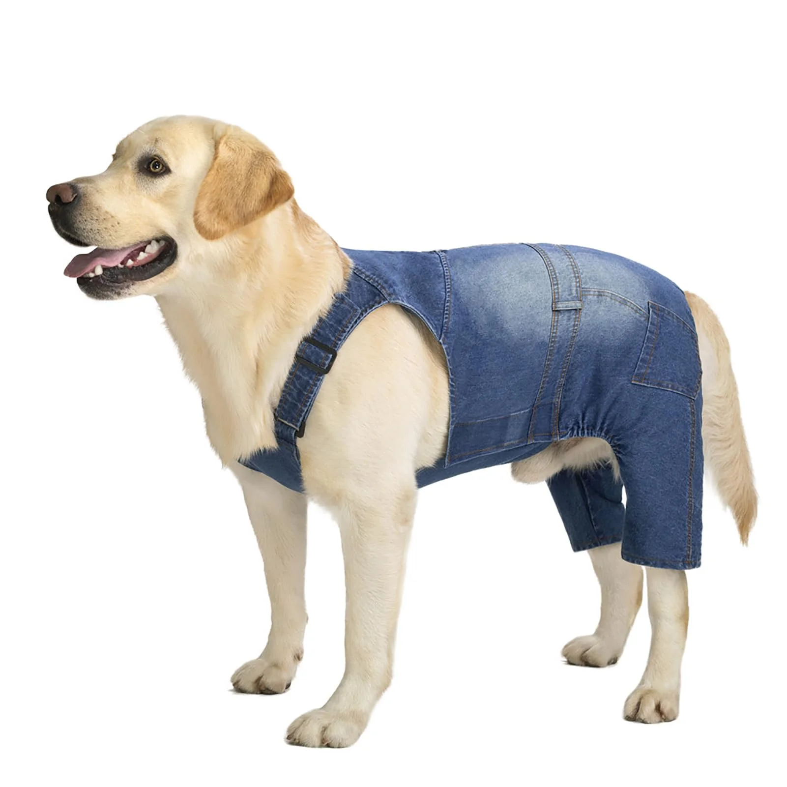 Superior Miaododo Classic Dog Jeans Overall for Medium Large Dogs — Denim Jumpsuit Blue Vintage Washed Green