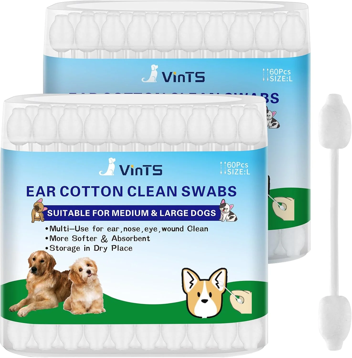 Exclusive VinTS 120Pcs Cotton Dog Ear Cleaning Swabs 2 Pack Dog Ear Lightweight