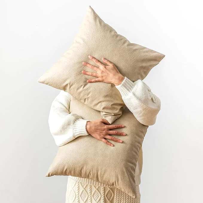 Superior Pack of 2 Faux Leather Pillow Covers Soft Rustic Farmhouse Neutral Vintage Secure