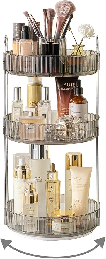 Top-Quality 360 Rotating Makeup Organizer 3 Tier Large Capacity Make Up Organizers and Storage Skincare Perfume Vanity Organizers Bathroom Cosmetics Storage Organizer Countertop Grey About ThisOverview Exclusive