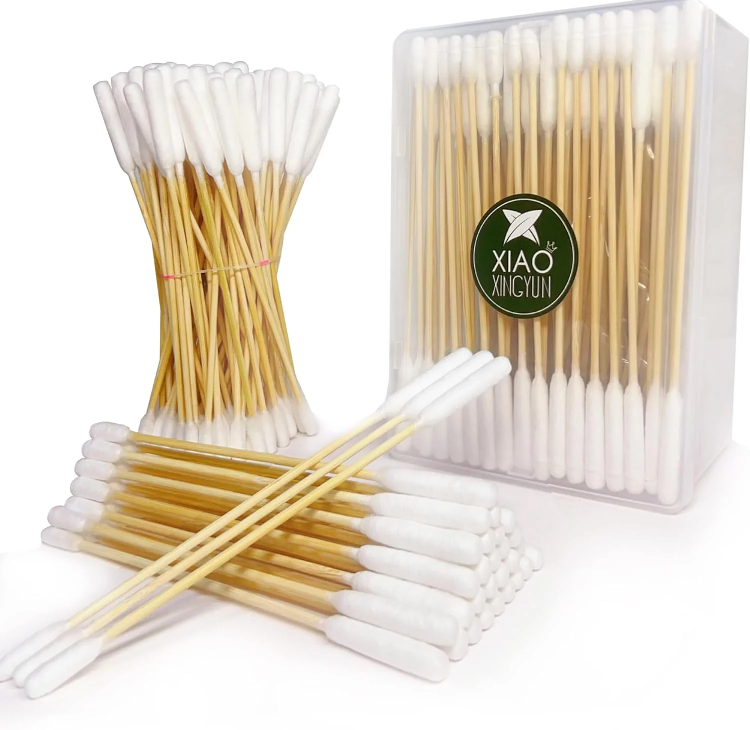 Natural 200 PCS 6 Inch Long Cotton Swabs in Box - Professional Large Cotton Swabs with Bamboo Handle - Double Sided Dog Ear Swabs - Specially Designed Big Cotton Swabs for Dog Ear Cleaning Solution Smart