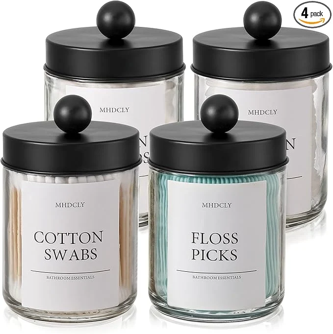 Smart Bathroom Organizers and Storage 4 Pack Bathroom Accessories Bathroom Decor Home Decor Bathroom Storage and Organization Qtip Holder for Room Decor Aesthetic Black lids About ThisOverview Responsible