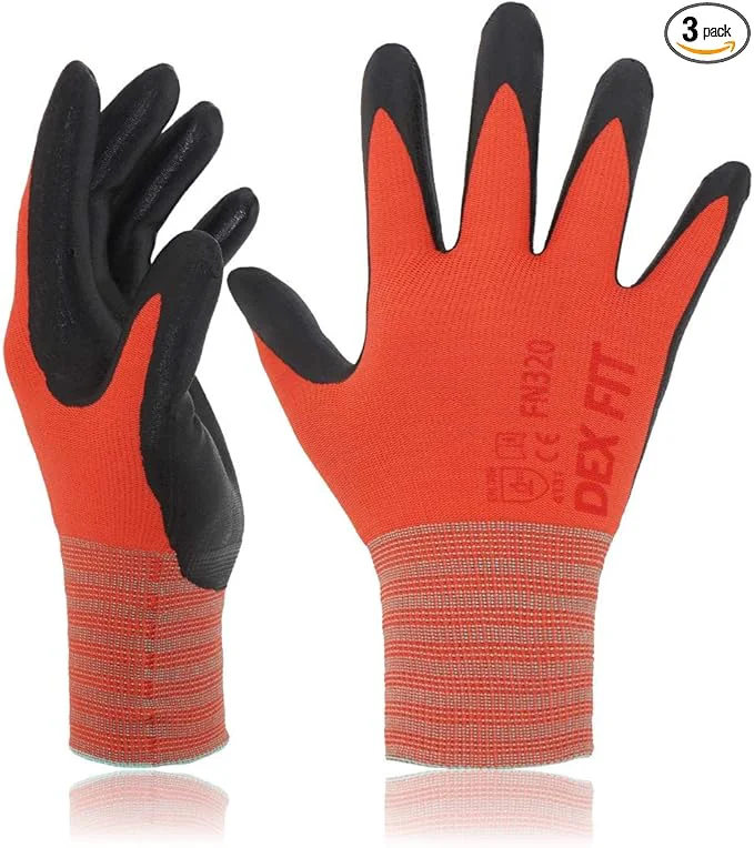 Certified DEX FIT Nylon Work Gloves FN320 3D Comfort Fit Power Grip Lightweight Breathable Touchscreen Gardening Yard Work Warehouse Delivery Driver Gloves Red 8 M 3 PairsAbout ThisOverview Prestigious
