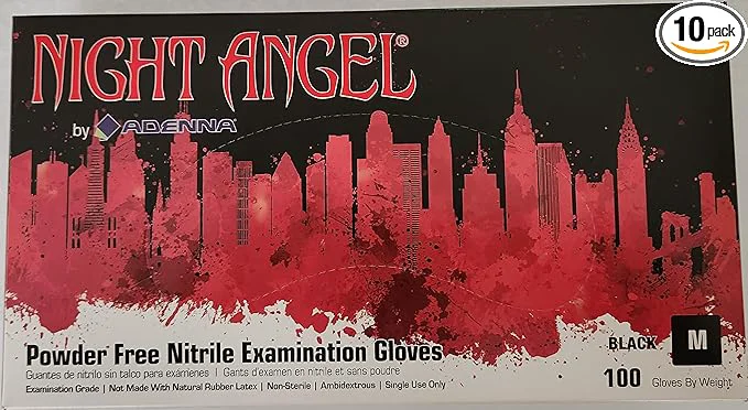 Flexible Adenna NGL225-10PK Night Angel Nitrile Powder Examination Gloves Black Medium 100 Piece Pack of 10About ThisOverview Sophisticated