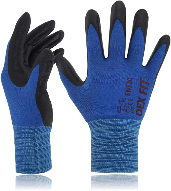 DEX FIT Nylon Work Gloves FN320 3D Comfort Fit Power Grip Lightweight Breathable Touchscreen Gardening Yard Work Warehouse Delivery Driver Gloves Blue 10 XL About ThisOverview Effective