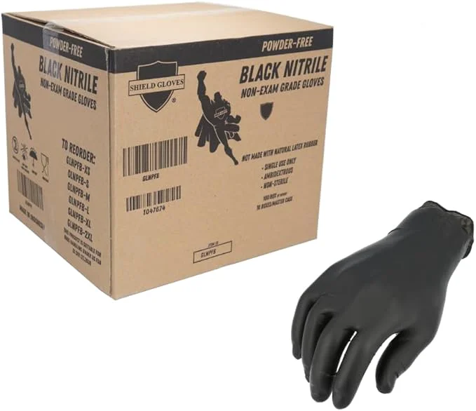 Casual PackagingSuppliesByMail PSBM Industrial Nitrile Extra Thick Disposable Gloves Black Textured Fingertips Easy-to-Use