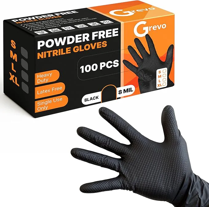 Crafted Disposable 5 8 Mil Black Nitrile Gloves S-XL – Heavy Duty Latex Powder- – Textured Chemical-Resistant Trendy