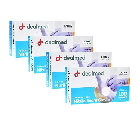 Pure med Nitrile Exam Gloves – 100 Count Large Pack of 4 Disposable Non-Irritating Latex Multi-Purpose for First Aid Kit Medical Facilities MoreAbout This Reliable