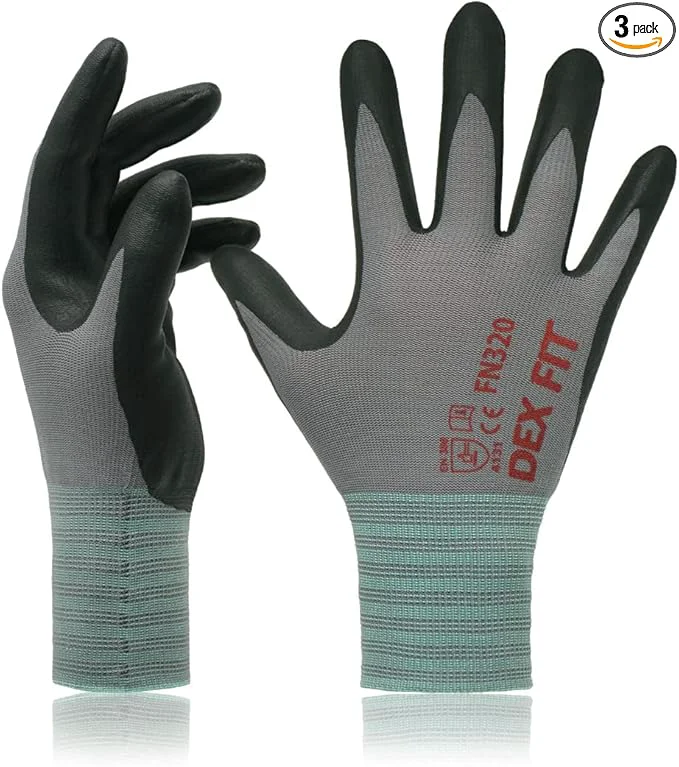 Versatile DEX FIT Nylon Work Gloves FN320 3D Comfort Fit Power Grip Lightweight Breathable Touchscreen Gardening Yard Work Warehouse Delivery Driver Gloves Grey 8 M 3 PairsAbout ThisOverview Contemporary